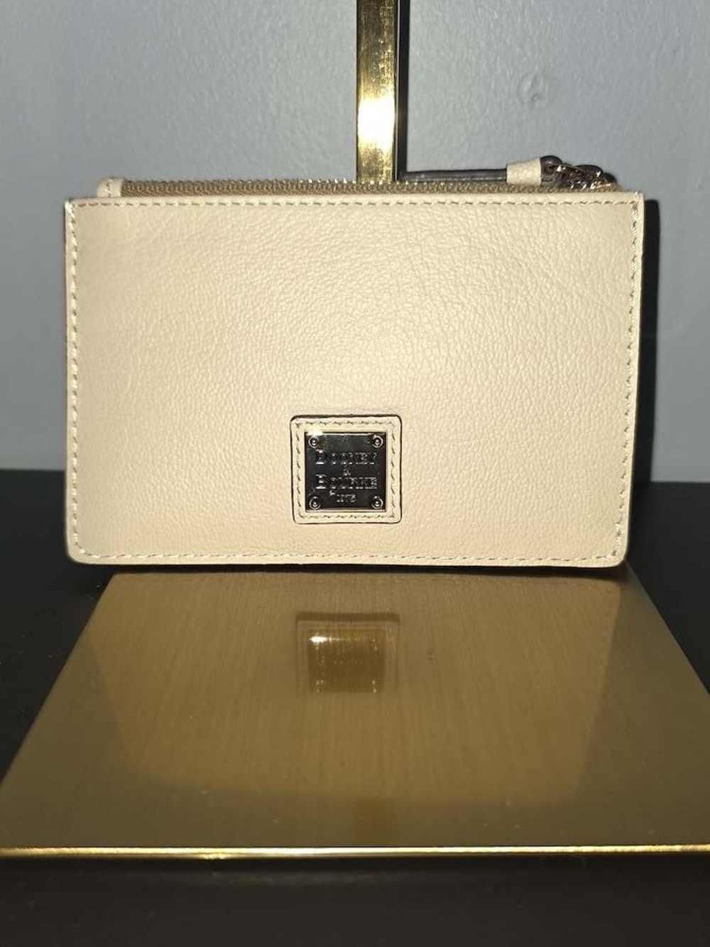 Dooney & Bourke Cream Leather Zip Card Case